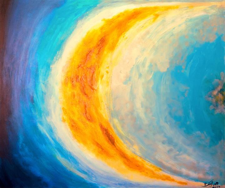 Peinture abstraite astre doré sur fond bleu — Abdel Hakim Hassainate