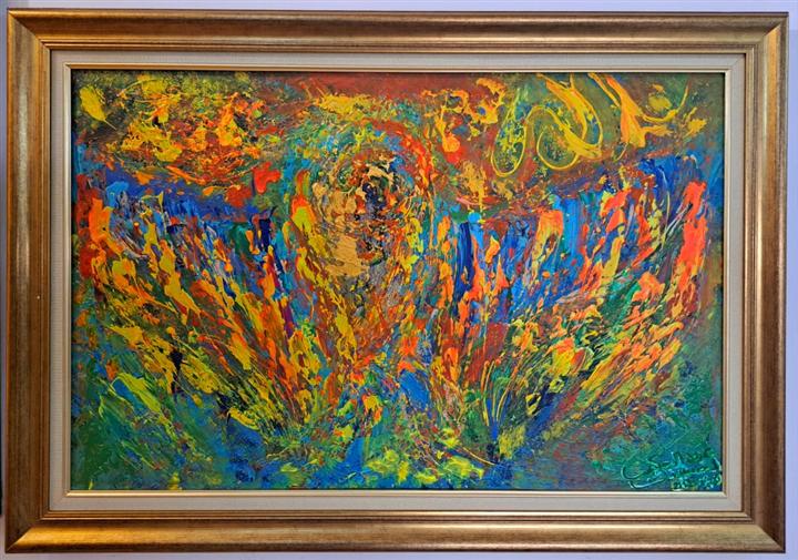 Peinture abstraite colorée encadrée énergie collective — Abdel Hakim Hassainate