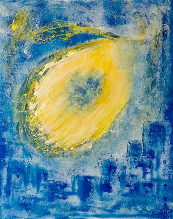 Peinture abstraite comète lumineuse sur ville nocturne — Abdel Hakim Hassainate