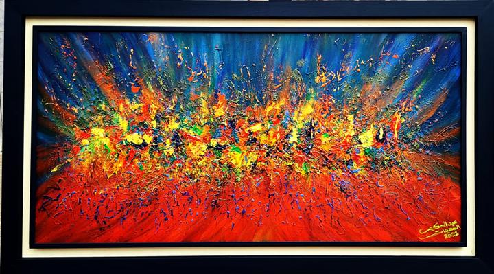 Peinture abstraite explosion de couleurs rouge bleu jaune vert — Abdel Hakim Hassainate