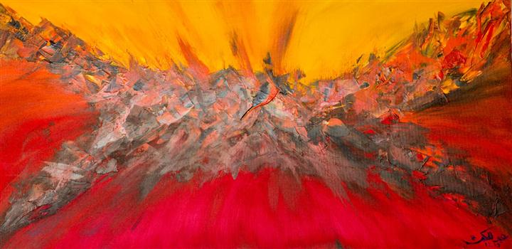 Peinture abstraite explosion rouge et orange — Abdel Hakim Hassainate