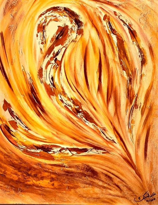 Peinture abstraite flamme dorée fond ambre lumineux — Abdel Hakim Hassainate