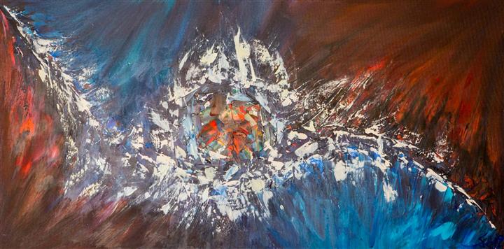 Peinture abstraite montagne lumineuse rouge bleu blanc — Abdel Hakim Hassainate