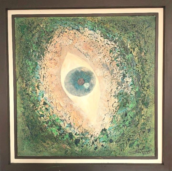 Peinture abstraite œil mystérieux vert nature conscience — Abdel Hakim Hassainate