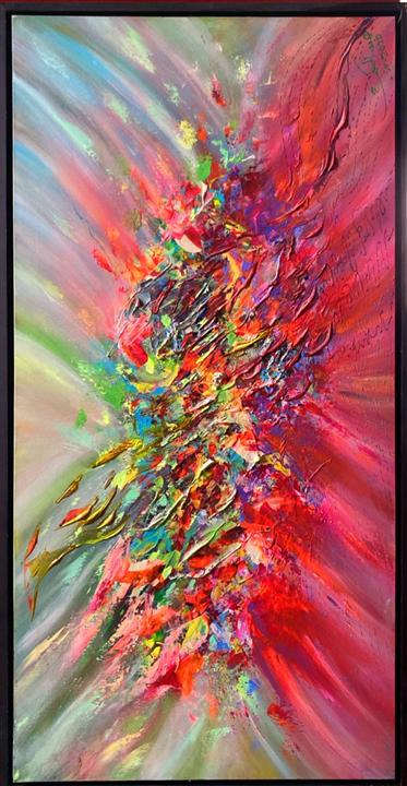 Peinture abstraite rose rouge et bleu explosion lumineuse — Abdel Hakim Hassainate
