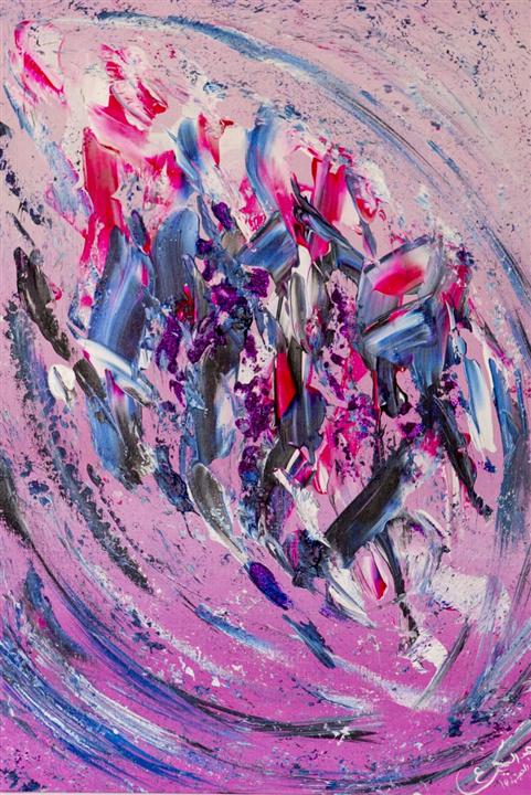 Peinture abstraite rose violet énergie gestuelle — Abdel Hakim Hassainate