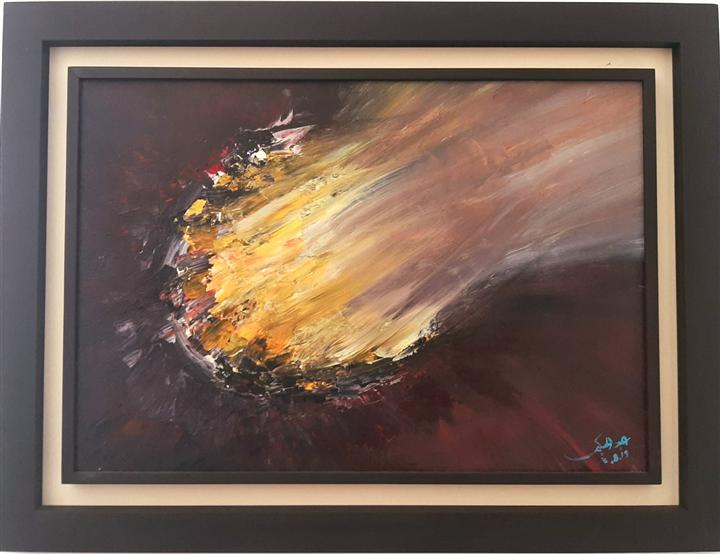 Peinture abstraite sombre jaillissement doré — Abdel Hakim Hassainate