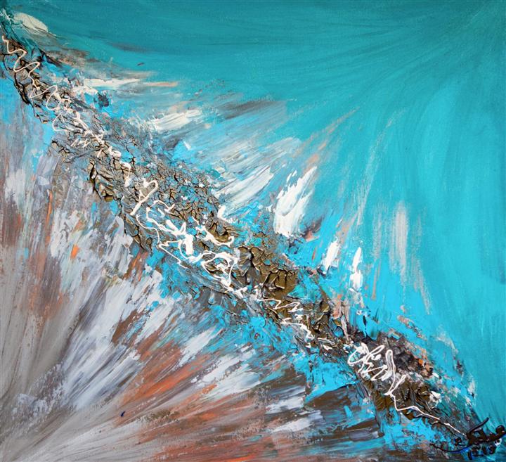 Peinture abstraite turquoise et matière dorée — Abdel Hakim Hassainate