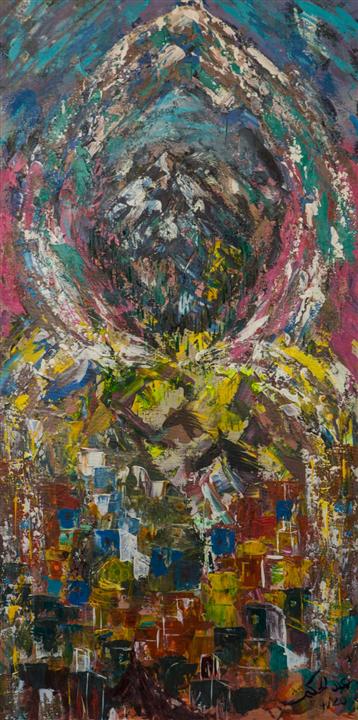 Peinture abstraite verticale forme colorée émergente — Abdel Hakim Hassainate
