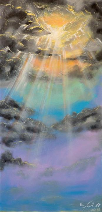 Peinture abstraite verticale lumière douce ciel et eau — Abdel Hakim Hassainate