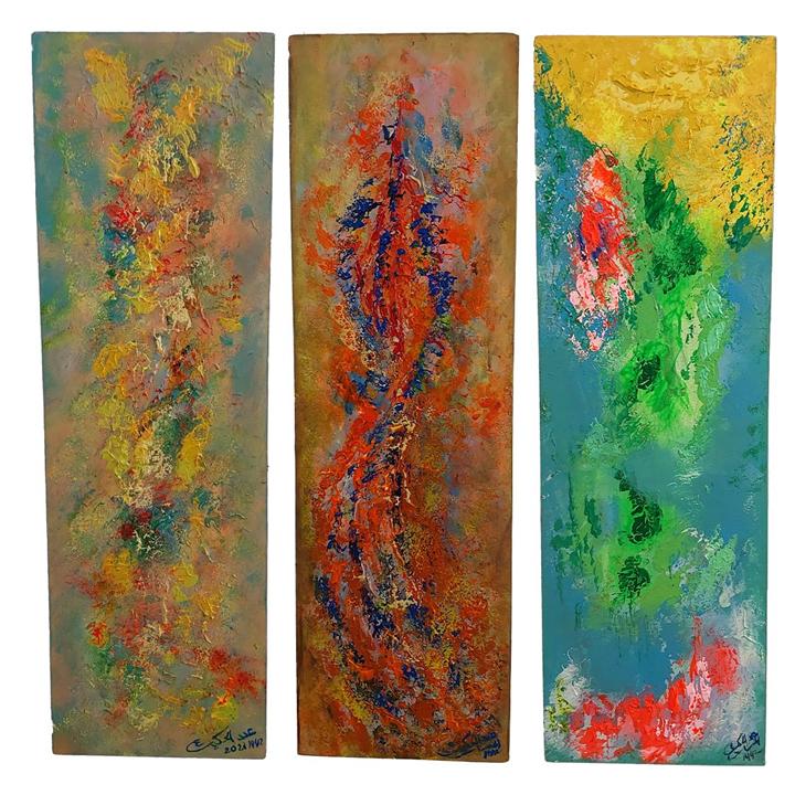 Triptyque abstrait vertical couleurs lumineuses — Abdel Hakim Hassainate